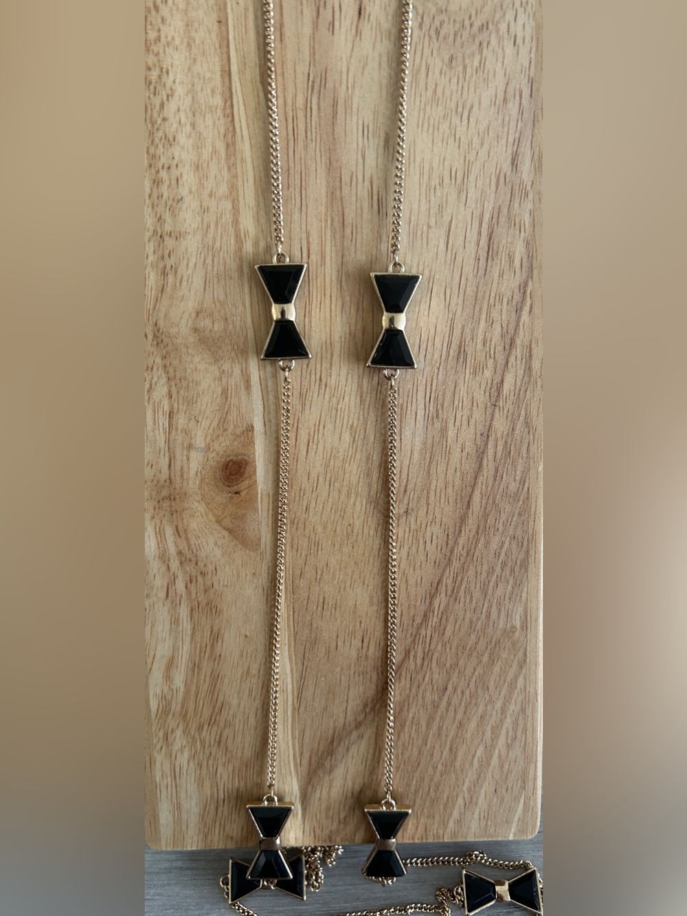 Gold-Tone & Black Bowtie Station Long Chain Necklace